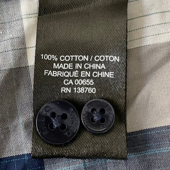 RW&CO. Slim Fit 100% Cotton Button Down Plaid Shirt Navy White Grey Sz XS - Picture 12 of 14